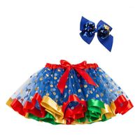 Wholesale Skirts Gold Polka Dot Print Red Bow Sweet Lolita Short Mini Tulle Ball Gown Skirt Girls Tutu Pettiskirt Kids Christmas Party Dance Wear
