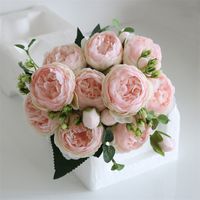 Wholesale new5 Heads Artificial Silk Rose Flower Bunch Plants Bouquet Fake Home Wedding Decoration Garden Floral Office Bedroom Party EWE5924