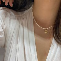 Wholesale French Pearl Bear Pendant Necklace Bracelet Female Korean Personality Simple Versatile Temperament Neckchain Clavicle Chain