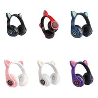 Wholesale LED Cat Ear Noise Cancelling Headphones Bluetooth Young People Kids Headset Support TF Card mm Plug With Mic Colors