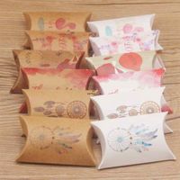 Wholesale 8x5cm Mini Candy Box Pillow Shape Kraft Paper Boxes Wedding Birthday Baby Shower Favors Package Supply Christmas Gift Bags DHB11600