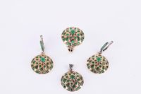 Wholesale Earrings Necklace UM US JEWELRY Emerald Cubic Zirconia Sterling Silver Triple Set