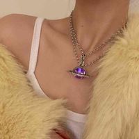 Wholesale Ancient sier Wt Earth Star three dimensional flower carving Amethyst black stone necklace sweater chain