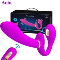 Wholesale NXY Vibrators Strapless Strapon Dildo For LesbianWireless Remote Double Head Realistic Vibrator Anal Plug Sex Toy for Women