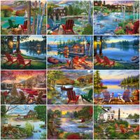 Wholesale Paintings AZQSD DIY Paint By Number House Acrylic Modern Wall Art Coloring Numbers On Canvas Outdoor Landscape Kits Handmade Gift