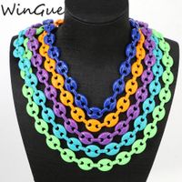 Wholesale Neon Enamel Coffee Bean Necklaces For Women Chunky Statement Colorful Chain Choker Necklace Vintage Jewelry