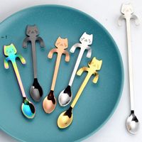 Wholesale Stainless Steel Spoons Cute Cat Hanging Cup Coffee Spoon Teaspoon Dessert Snack Scoop Ice Cream Mini Spoons Tableware RRB11383