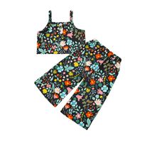 Wholesale Clothing Sets Girl Camisole Trousers Suit Sweet Floral Cropped Suspender Tops And Trumpet Long Pants Summer Black White Light Blue Green