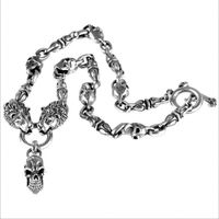 Wholesale 925 sterling jewelry skeleton set Chain man Necklace retro wolf Thai silver necklace for men w