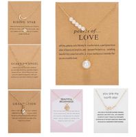 Wholesale Moon Star Pearl Tassel Adjustable Paper Card Necklace Letter Flower Pendant Dogeared Clavicle Chain