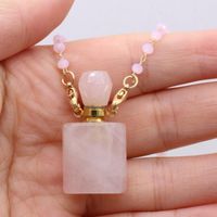 Wholesale Pendant Necklaces Natural Rose Quartz Perfume Bottle Necklace Vintage Agate Stone Charms For Women Jewerly Gift x37mm