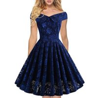 Wholesale Casual Dresses Sexy Lace Dress Women Elegant Gown Boat Neck Short Sleeve Tunic A Line Chic Floral Club Party MT2908