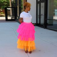 Wholesale Skirts Fashion Puffy Ruffles Tulle Maxi Women Custom Made Pink And Orange Long Female Tutu Ball Gowns Elastic