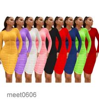 Wholesale 2021 Women Midi Dresses Solid Color Long Sleeve Modest Dress Sexy Elegant Cheap Casual Ladies One piece Skirt A5509 meet0606