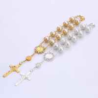 Wholesale Cross Rosary Bracelet Religious Jewelry Women Men Fashion Silver Gold Beads Glass Pearl Jesus Christian Charm Bracelets with Lobster Clasp