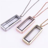 Wholesale Women s Jewelry Can Open Rectangular Smooth Alloy Floating Lock Photo Box Frame Pendant Necklace
