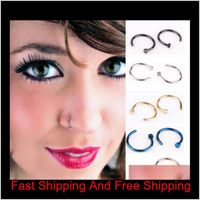 Wholesale Trendy Nose Rings Body Piercing Jewelry Fashion Jewelry Stainless Steel Nose Open Hoop Ring Earring Studs Fake Nose Rings Non Piercing Dox1