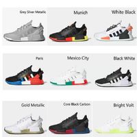 Wholesale Men Women Running Shoes NMD R1 V2 runner PK Sneakers black white blue metallic gold Carbon Shock Yellow mexico city Trainers