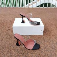 Wholesale Fashion Sandals Amina Muaddi Paloma Slipper Black Suede White Crystals Pvc Straps Shoes