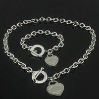 Wholesale Hot sell Birthday Christmas Gift Silver Love Necklace Bracelet Set Wedding Statement Jewelry Heart Pendant Necklaces Bangle Sets in