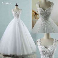 Wholesale ZJ9076 Ball Gowns Spaghetti Straps White Ivory Tulle Bridal Dress For Wedding Dresses Pearls Marriage Customer Made