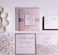 Wholesale 2021 Luxury Tri folded Blush Pink Customized Laser cut Handmade Wedding Invitation Cards Envelopes From China RSVP Printing