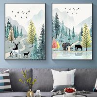 Wholesale Paintings Nordic Refresh Animals Deer Elephant Canvas Landscape Poster Print Wall Art Pictures Kids Rooms Living Room Decor