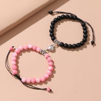 Wholesale Charm Bracelets KISSWIFE Pink And Black Colourful Opal Bead Bracelet Heart Love Couple Elastic Adjustable Fashion Jewelry