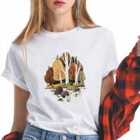Wholesale Spring And Autumn Outdoor Women Men Tops Short Sleeve Ulzzang Fashion Graphic Tee Plus Size Harajuku Crewneck White Casual