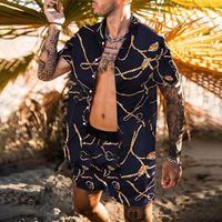 Wholesale Men Fashion Print Tracksuit Summer Beach Suits Mens Short Sleeve Shorts Swim Cardigan Lapel Neck Breathable Casual Sweatsuits