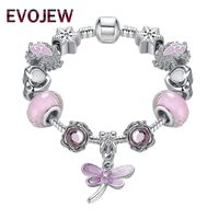 Wholesale Charm Bracelets Fashion Bangles Lovely Pink Murano Glass Beads Dragonfly Bracelet For Momther Child Jewelry Gift
