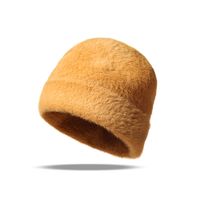 Wholesale Autumn and winter spot yard shaped cashmere blended knit hat solid color double sided sleeve ear protective cold hat women warm hats