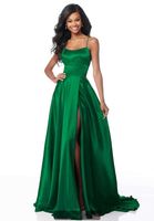 Wholesale Sexy Prom Dresses Long Style A Line High Split Silk Satin Red Green White Elegant New Fashion Hot Formal Evening Gowns YSAN273 Y0706