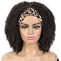 Wholesale Synthetic Wigs Alizing Dark Brown Afro Kinky Curly With Drawstring Leopard Headband Wig In Hair For Black Women