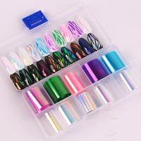 Wholesale Nail Art Decorations Box Rolls Foil Set Holographic Mixed Colors Aurora Sticker Glass Transfer Stickers Decals