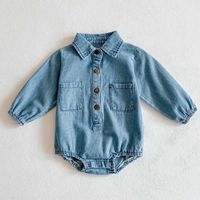 Wholesale Korean Style Spring Autumn Baby Girls Clothes Infant Cowboy Jumpsuit Toddler Girl Long Sleeve Romper
