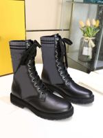 Wholesale 2022 Luxury Designer Women ROCKOKO Black Leather Biker Boots with Stretch Fabric Lady Combat Ankle Flat Shoes SIZE EUR