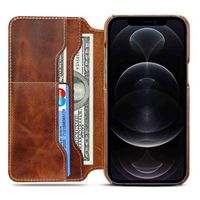 Wholesale Solque Real Genuine Leather Flip Book Case For iPhone Pro Max Mini Pro Luxury Retro Vintage Card Wallet Mobile Phone Cover H1110