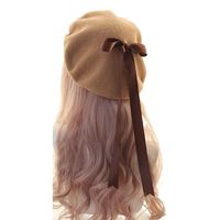 Wholesale Caps Hats E15F Soft Sweet Hand made Lace Bow Hat French Painter Beret Show Face Small Lolita Accessory Cute Female