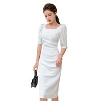 Wholesale Sexy Office tight Dress korean ladies Summer Short Sleeve Square neck formal cabaret Party Dressess for women