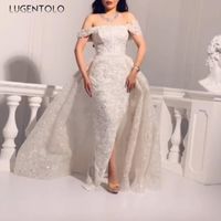 Wholesale Casual Dresses Women Party Dress Autumn Sequins Big Swing Dinner Sexy Slim fit White Short Sleeve Lady Maxi Lugentolo