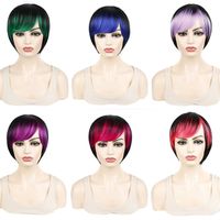 Wholesale Short straight hair wig bleaching and dyeing oblique bangs color women s multicolor optional chemical fiber head cover