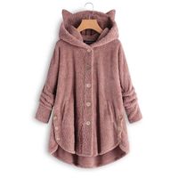 Wholesale Women Teddy Fleece Sweater Oversized XL Korean Cat Hooded Cardigan Winter Autumn Warm Fluffy Coat Sherpa Sweaters