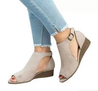 Wholesale Plus Size Gladiator Sandals Peep Toe Bare boots Wedges Sandal Women Pumps Buckle Dress Shoe Summer zapatos mujer G
