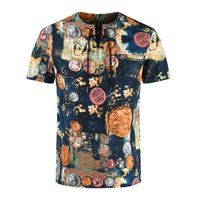 Wholesale Men s T Shirts Men Short Sleeve V Neck Ethnic Print Vintage Chest Lace up Shirt T shirt Top Casual Male Tees Loose Fashion Streetwear T