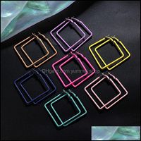 Wholesale Hoop Hie Jewelryfashion Candy Color For Women Large Square Stainless Steel Earrings Girls Temperament Party Wedding Jewelry Size Cm Dro