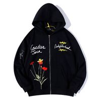 Wholesale Flower Embroidery Zip Hooded for Men and Women Oversize Fleece Hoodies Loose Hip Hop Sweatshirt
