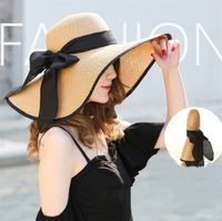 Wholesale Foldable Lady beach straw hats Sun Hat Ladies Wide Brim Straw Hats Outdoor Foldable Beach Panama Hats Church Hat ZC009