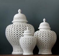 Wholesale Vases H45cm Chinese White Hollowed Porcelain Ceramic Temple Jar ginger Jar Vase Home Decoration Accessories