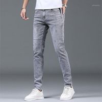 Wholesale Men s Jeans Four Seasons Thin Section Slim Fit Ripped Elastic Casual With Small Feet DIY Custom Length